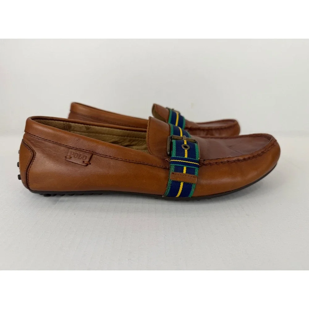 Polo Ralph Lauren Loafers Wessel Leather 9D Tan Brown Preppy Buckle Drivers